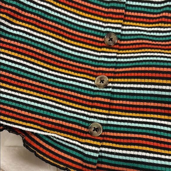 Striped Off-Shoulder Button-Up Top - Picture 6 of 10